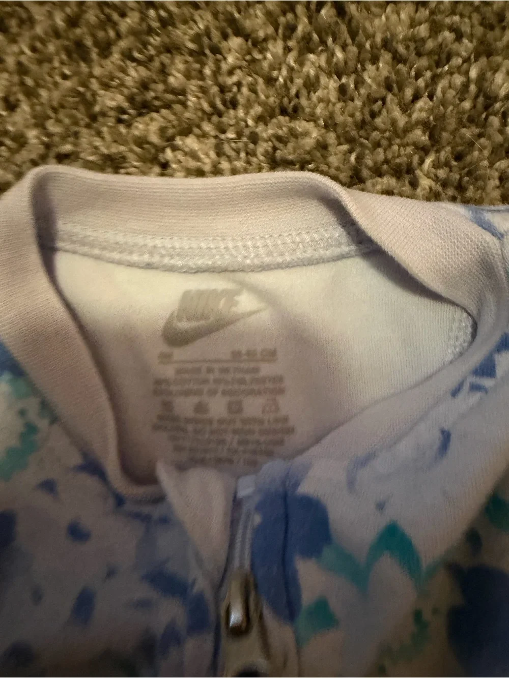Nike Floral Zip Footed One-Piece - Light Blue & White